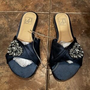 Blue satin diamond sandals